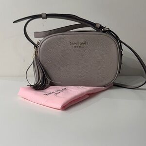 kate spade Leather Pebbled Crossbody in Taupe Gray with Tassel